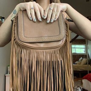 Boho leather frayed purse